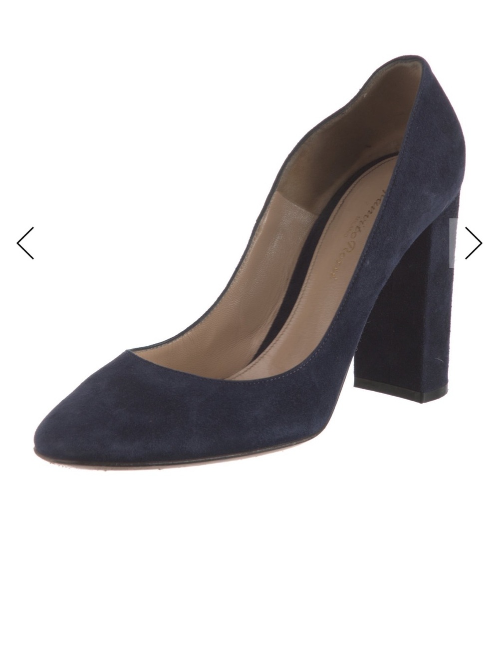 Gianvito Rossi Navy Suede Block Heel Pump - Picture 2 of 5